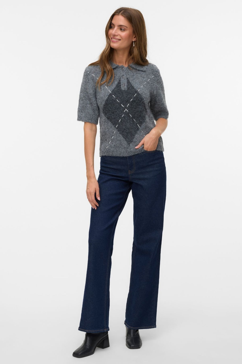 „Bliss 2/4 Poloneck“ megztinis - vidutiniškai pilka melange