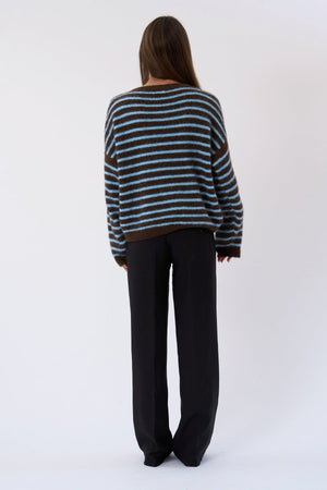 Sienna Striped Knit - Chocolate/Light Blue