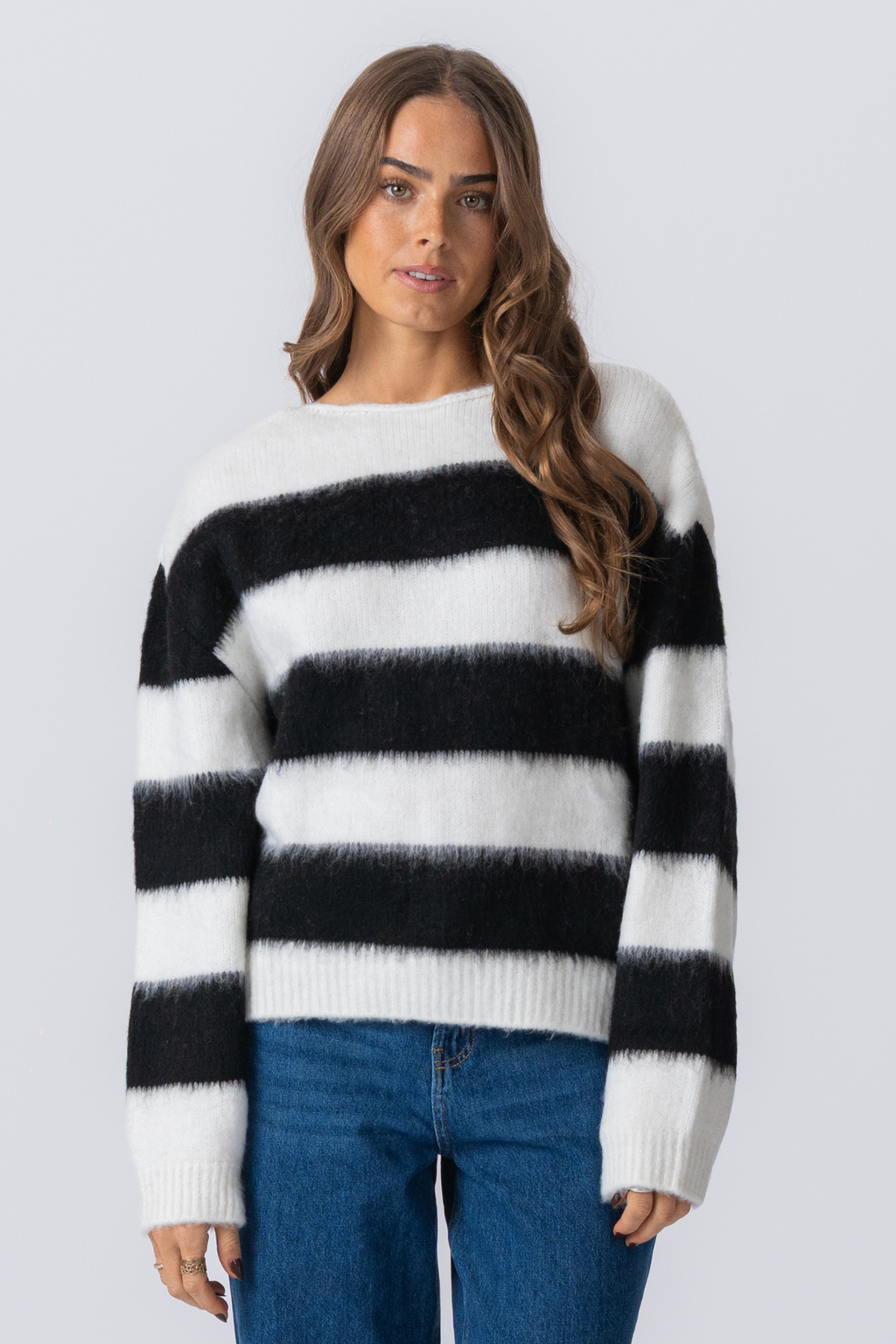 Celina Striped Knitted Sweater - White/Black
