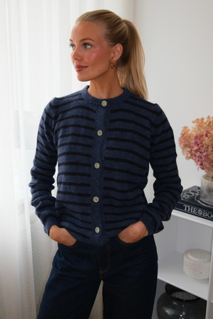 Crizette Striped Knit Cardigan - Blue/Deep Blue