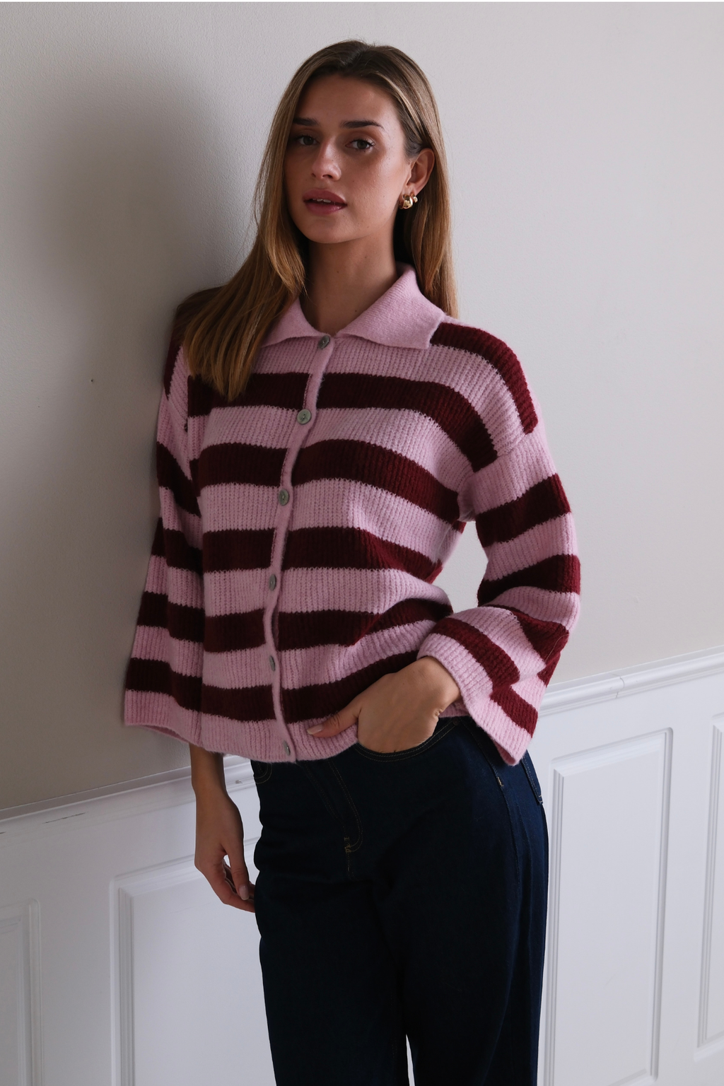 Josie Polo Knit - Pink/ Burgundy