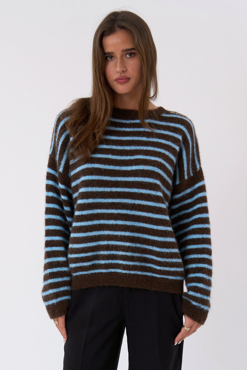 Sienna Striped Knit - Chocolate/Light Blue