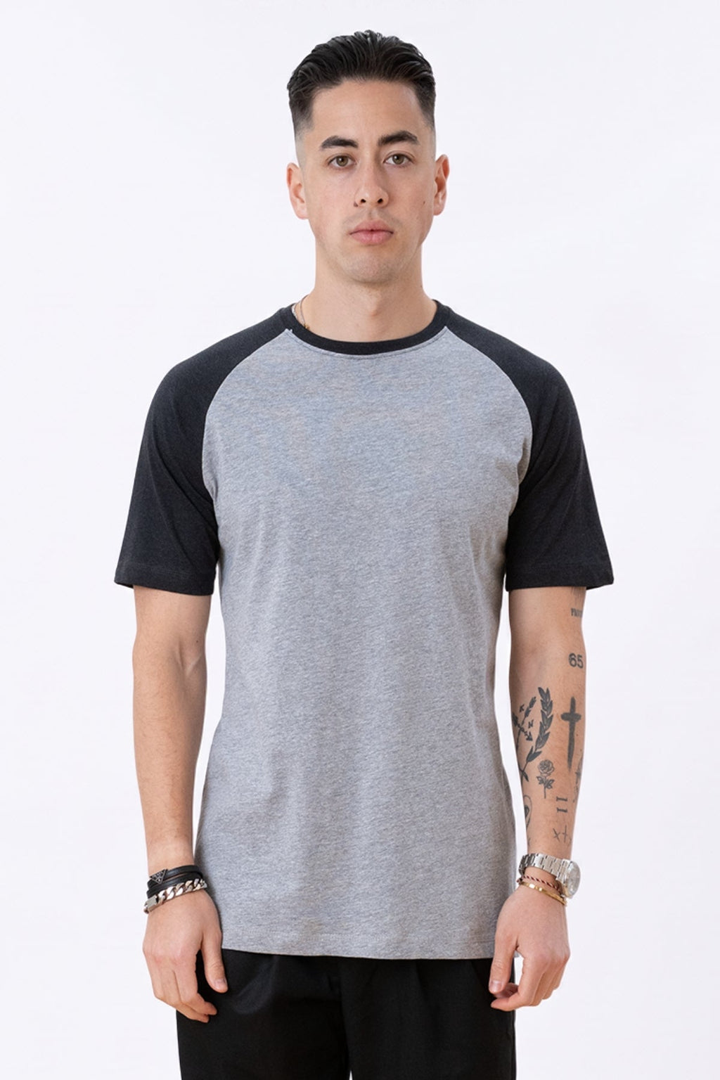 Basic „Raglan“ marškinėliai-juodai šviesiai pilka