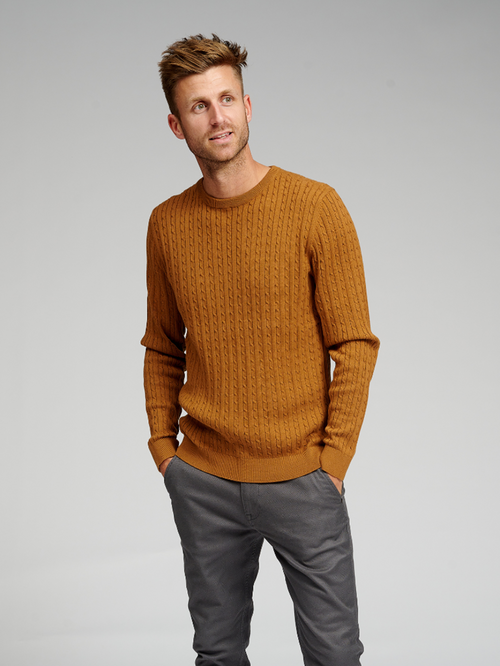 Cable Knit Crewneck - Lysebrun - TeeShoppen - Brun