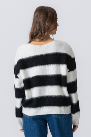 Celina Striped Knitted Sweater - White/Black