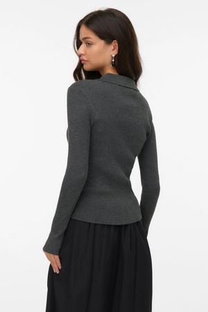 Silje Poloneck Pullover - Dark Grey Melange