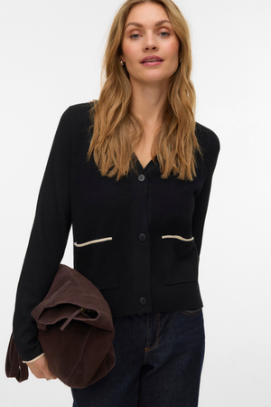 Auksinis V formos kaklo kontrastinis megztinis - juodas W. Beržas