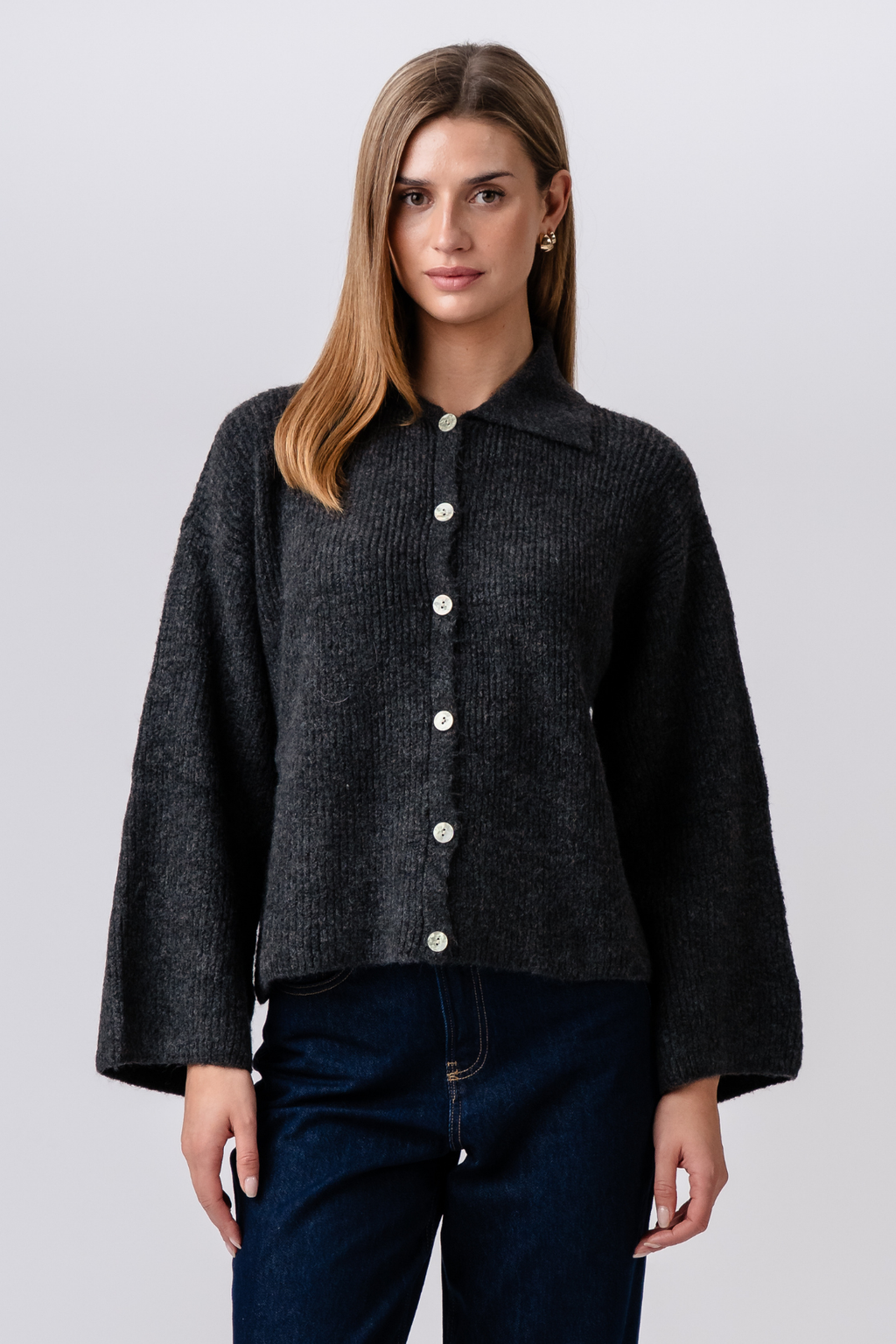 Josie Polo Knit – grafitas