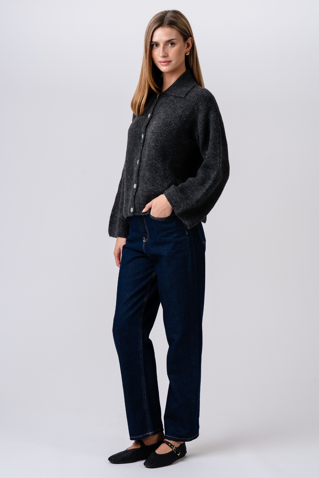 Josie Polo Knit – grafitas