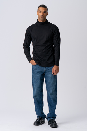 Ritininis apykaklės megztinis - juodas