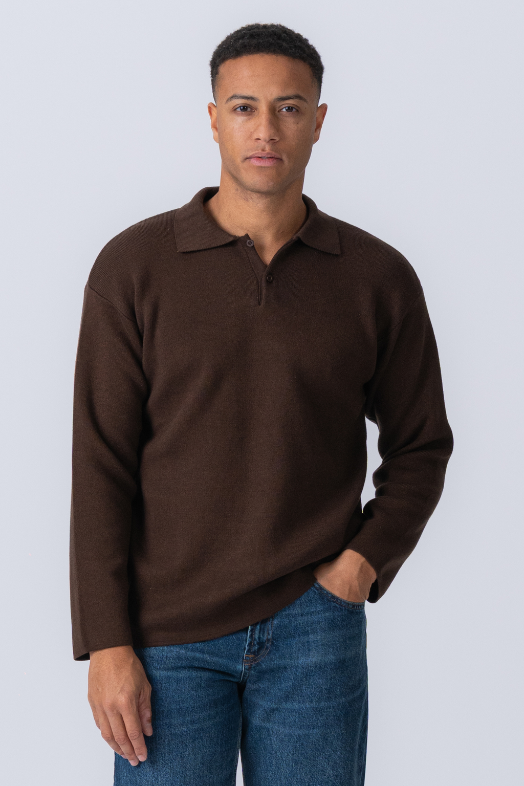 Megztas ilgomis rankovėmis polo - šviesiai ruda