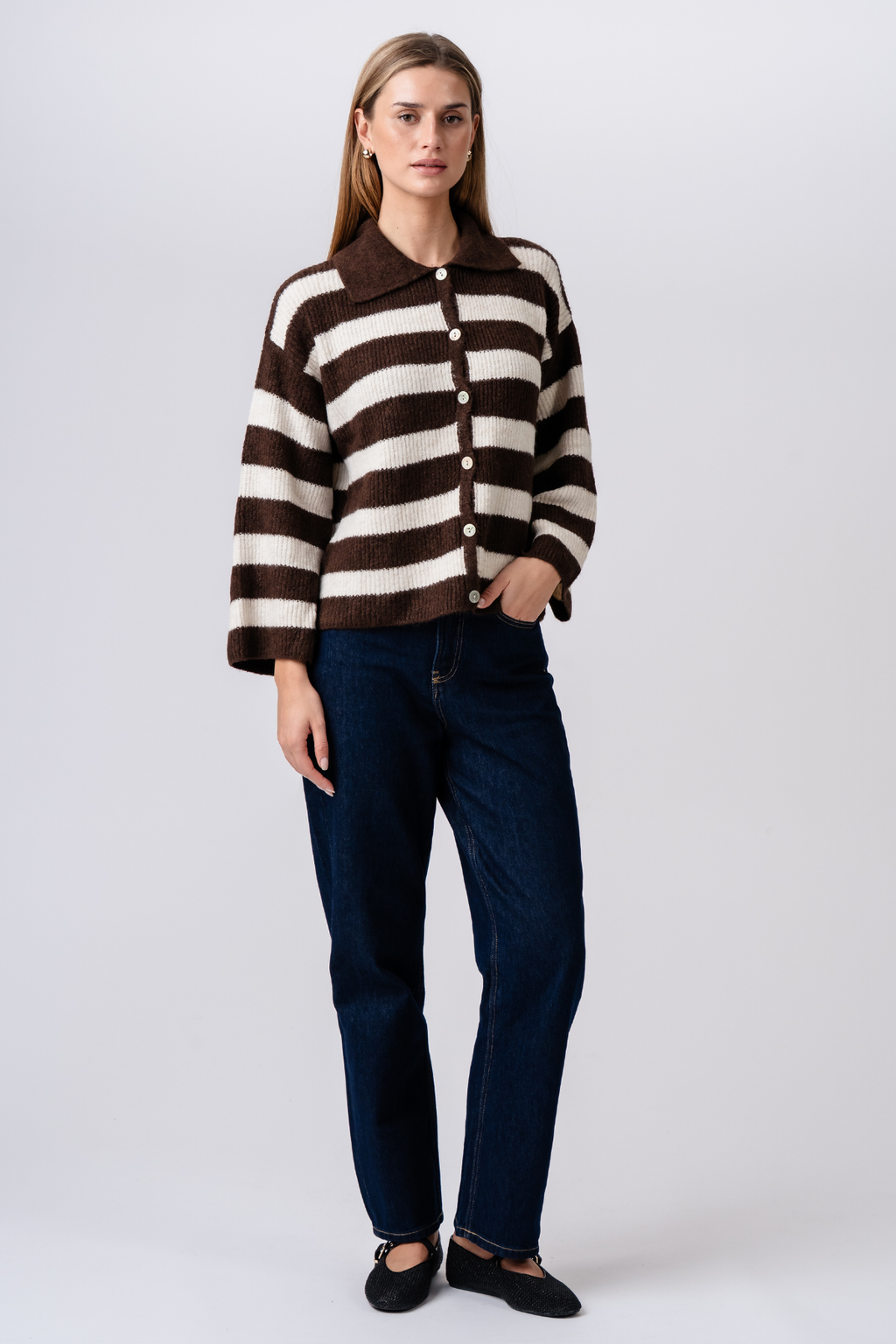 Josie Polo Knit – ruda/balta