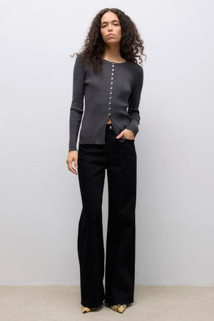 Ukino O-Neck Knit Cardigan - Dark Grey Melange