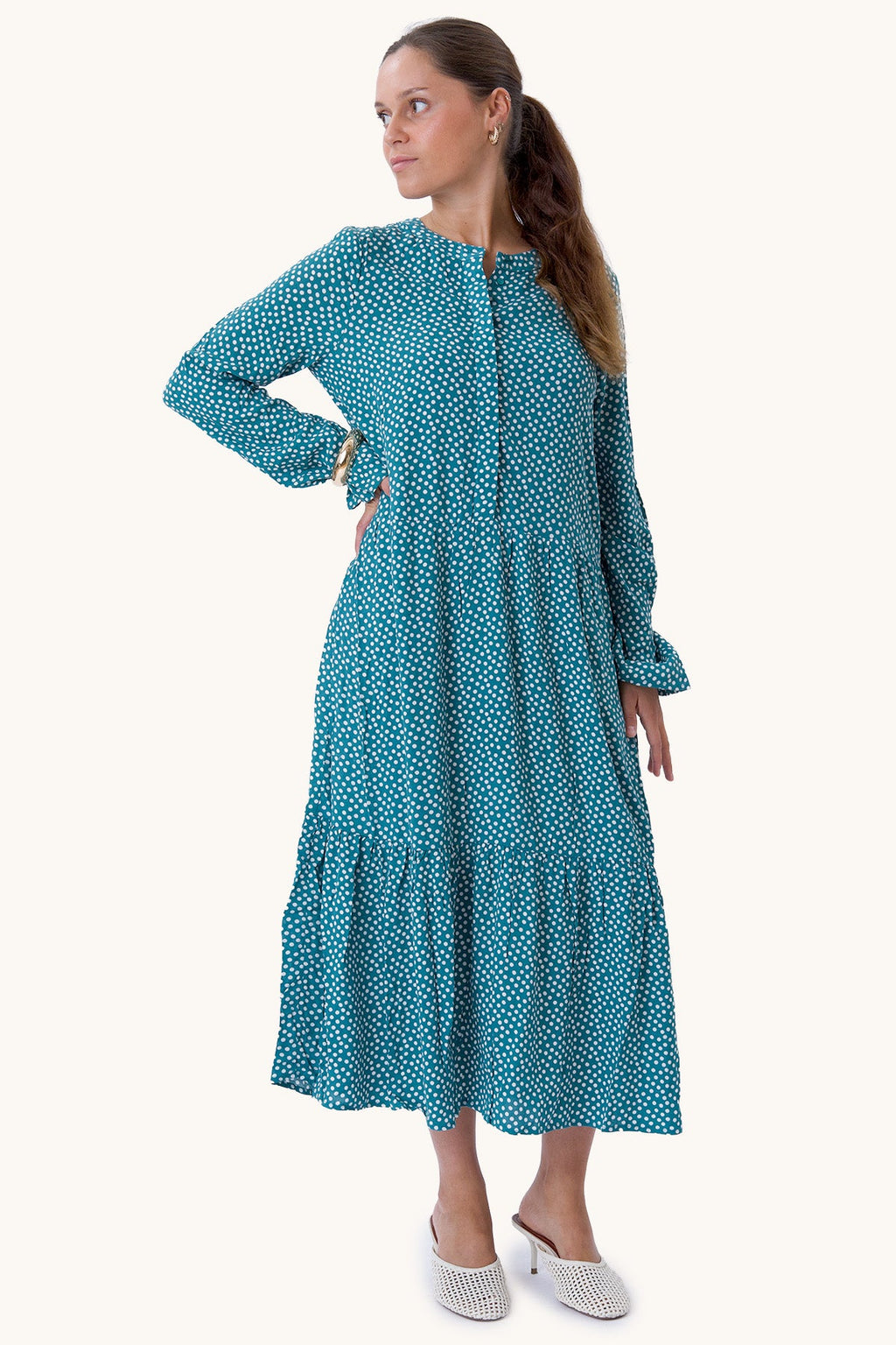 Anna ilgomis rankovėmis suknelė - „Teal Green“