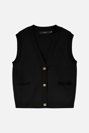 Saba V-Neck Button Vest - Black
