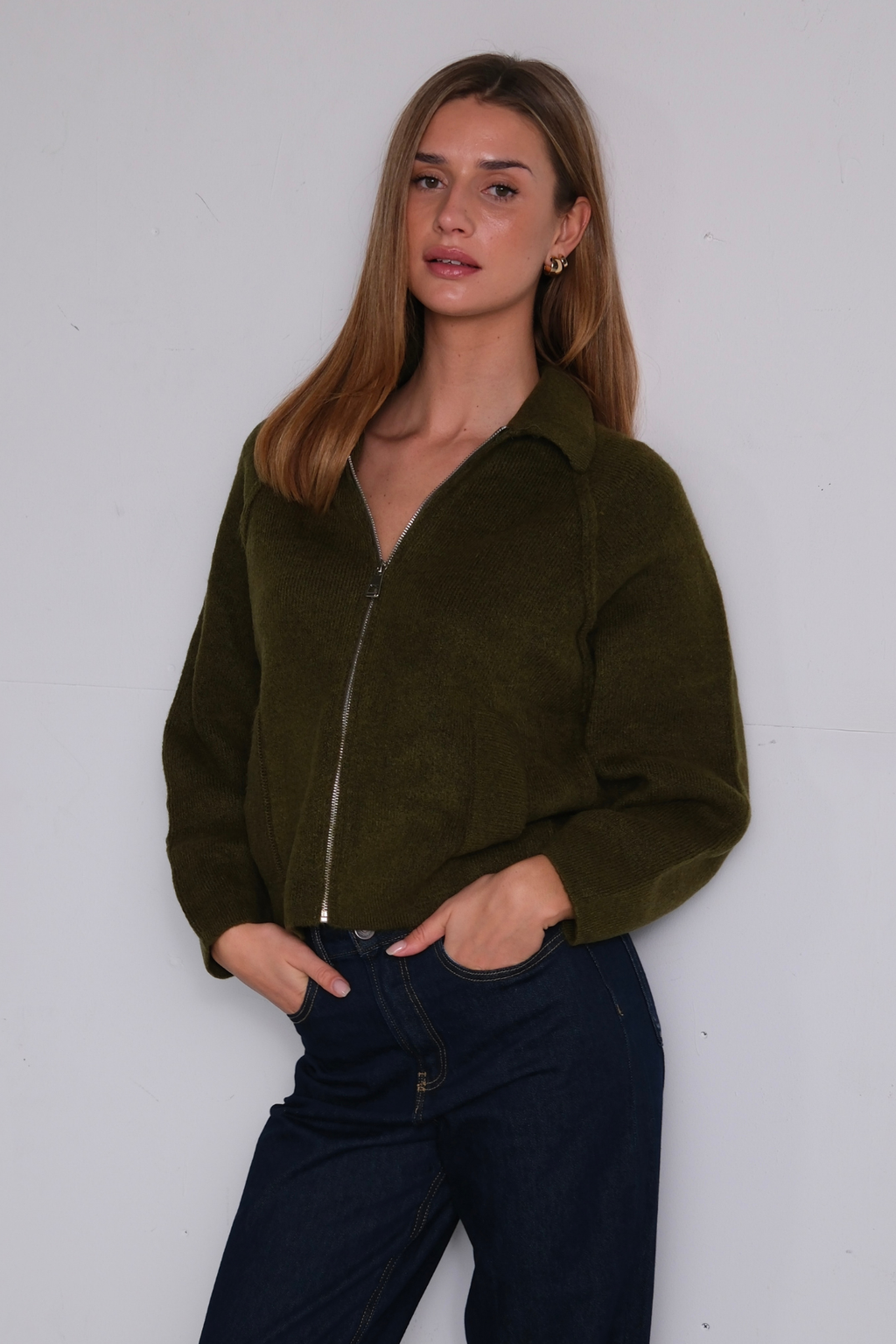 Selma Knit Užtrauktukas - chaki