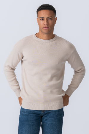 Crewneck Knit Sweater - Light Beige
