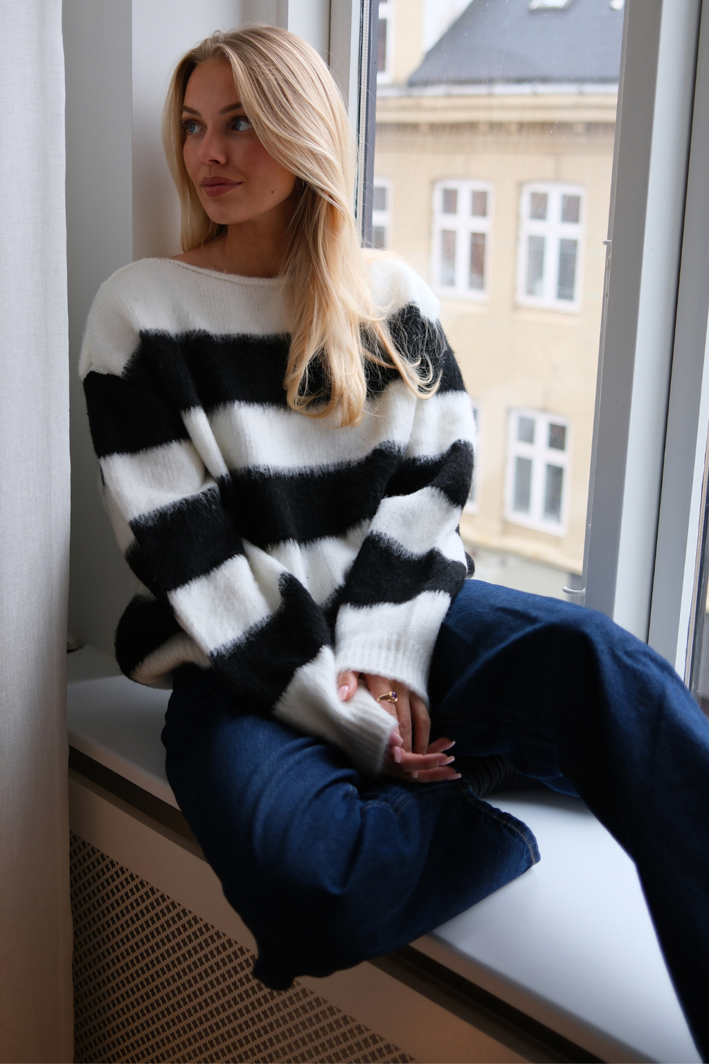 Celina Striped Knitted Sweater - White/Black