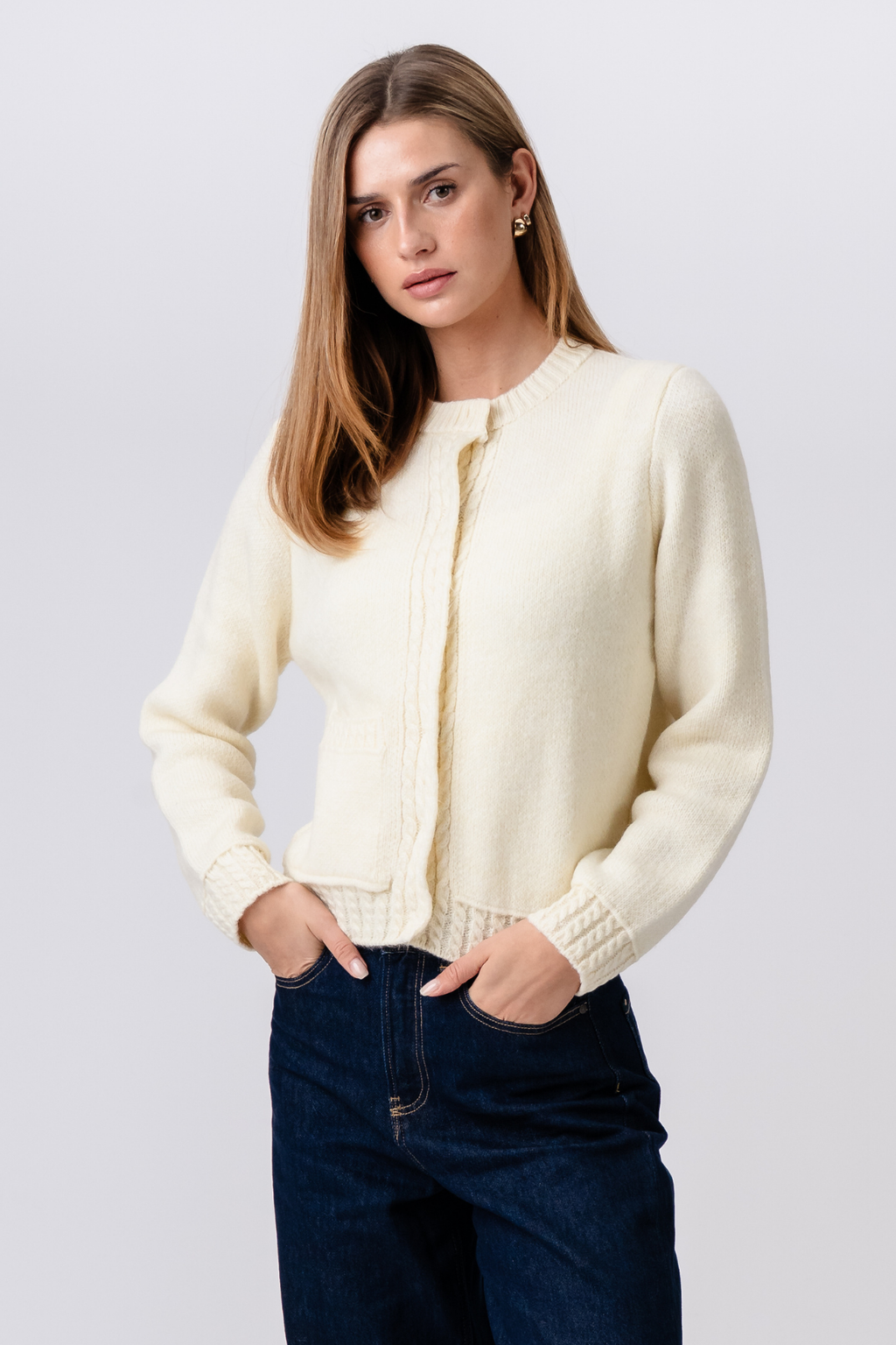 Emilie Knit Cardigan - smėlio spalvos