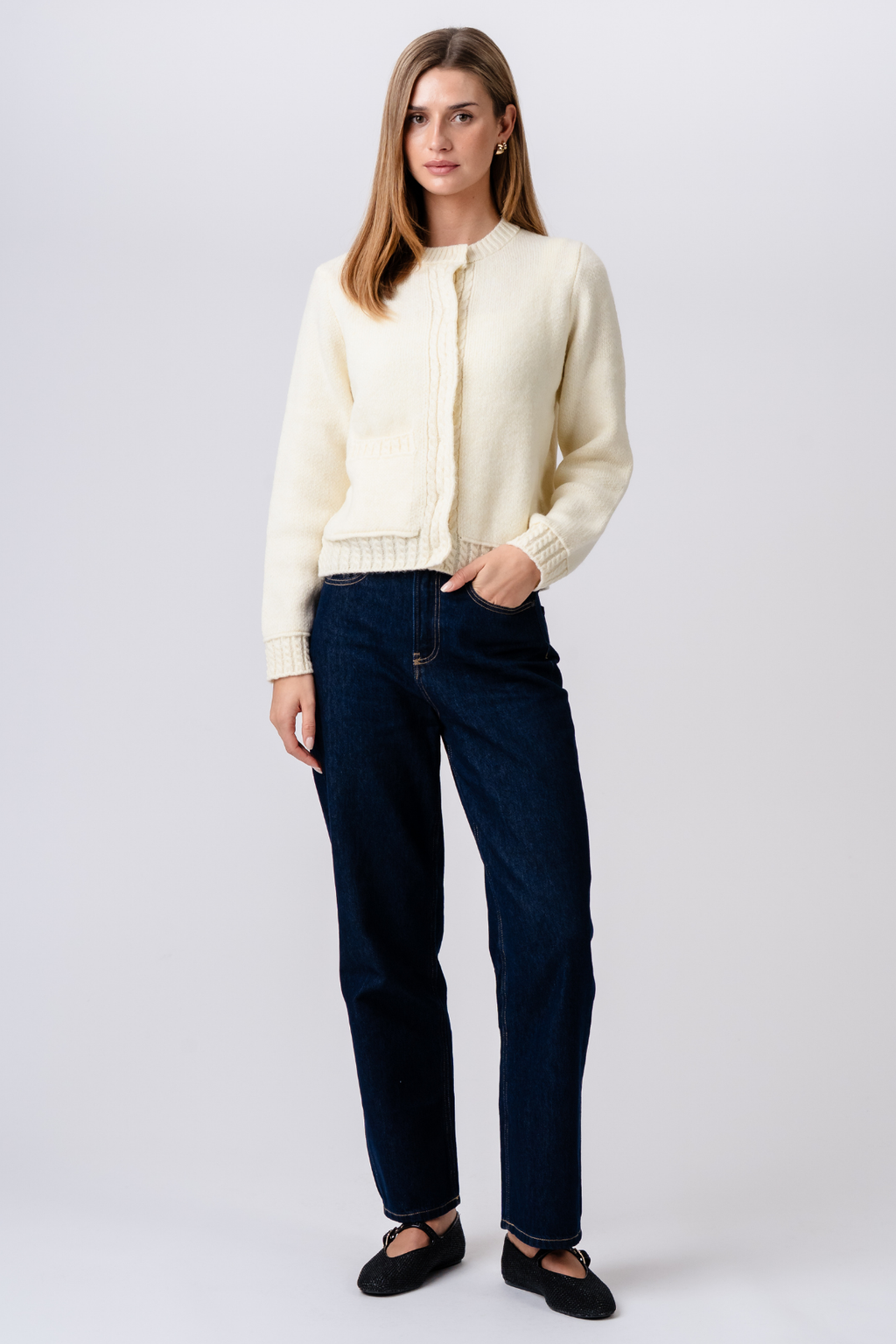 Emilie Knit Cardigan - smėlio spalvos