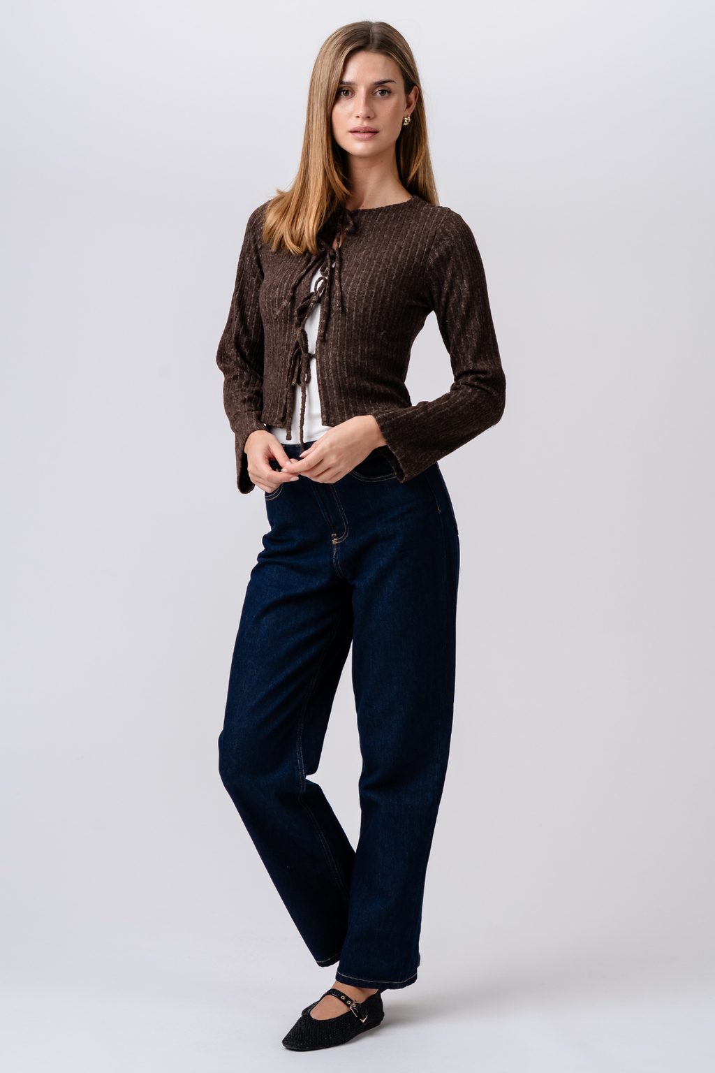 Ivy Tie Blouse Knit - Brown