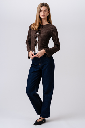 Ivy Tie Blouse Knit - Brown