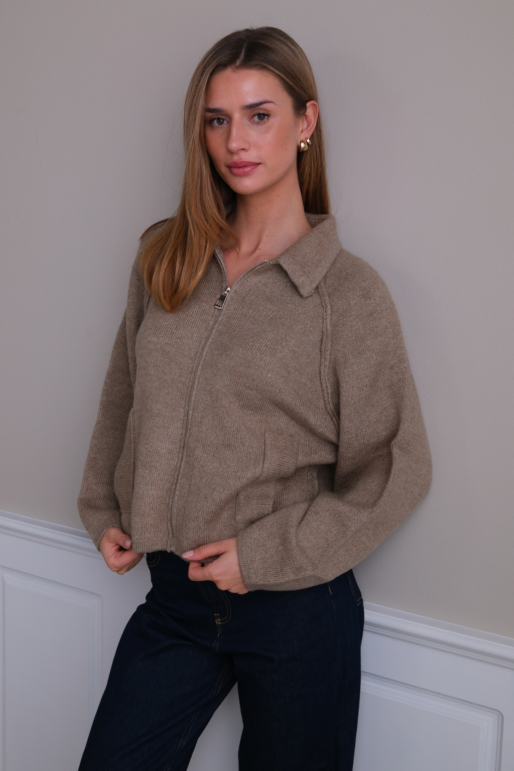 Selma Knit Užtrauktukas - smėlio spalvos