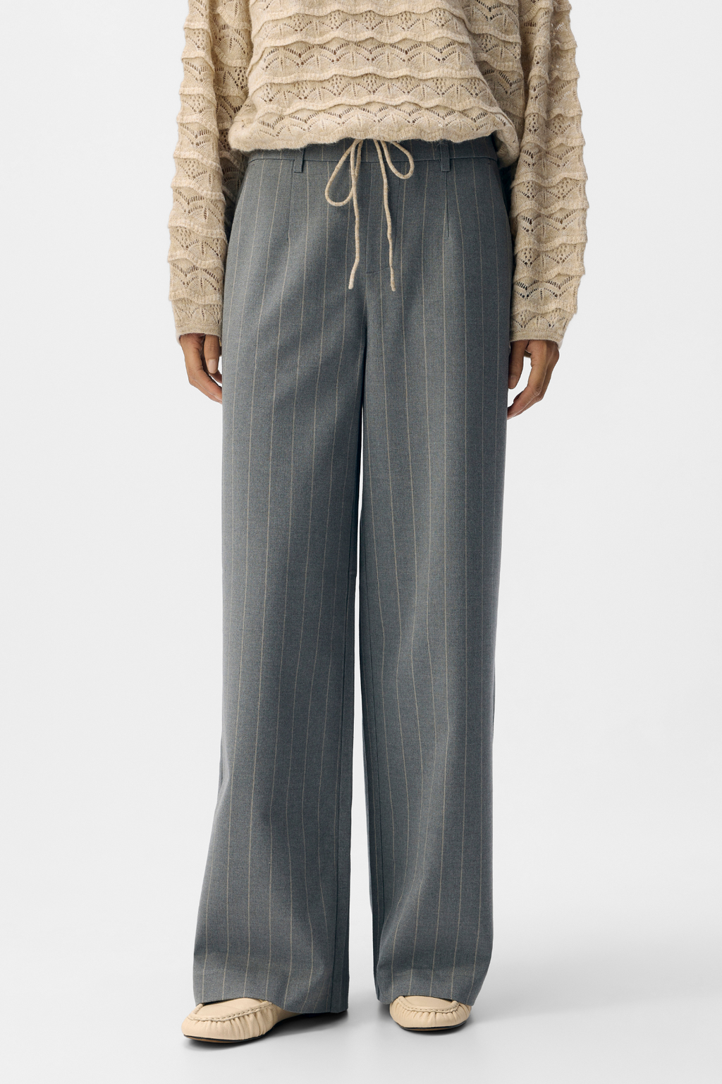 Lisa Wide Pant AOP - vidutiniškai pilka melange