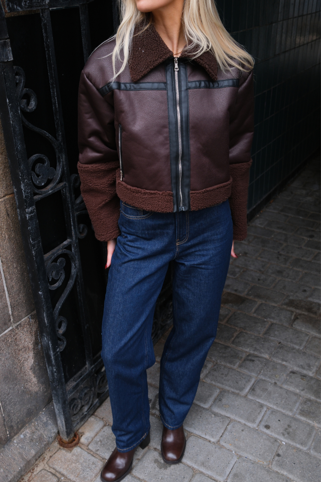 Daisy Shearling Jacket - Brown/Black