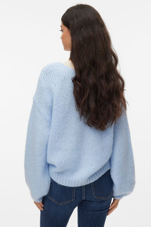 Galbūt 2 krypčių V formos iškirptės megztinis – kašmyro mėlynas