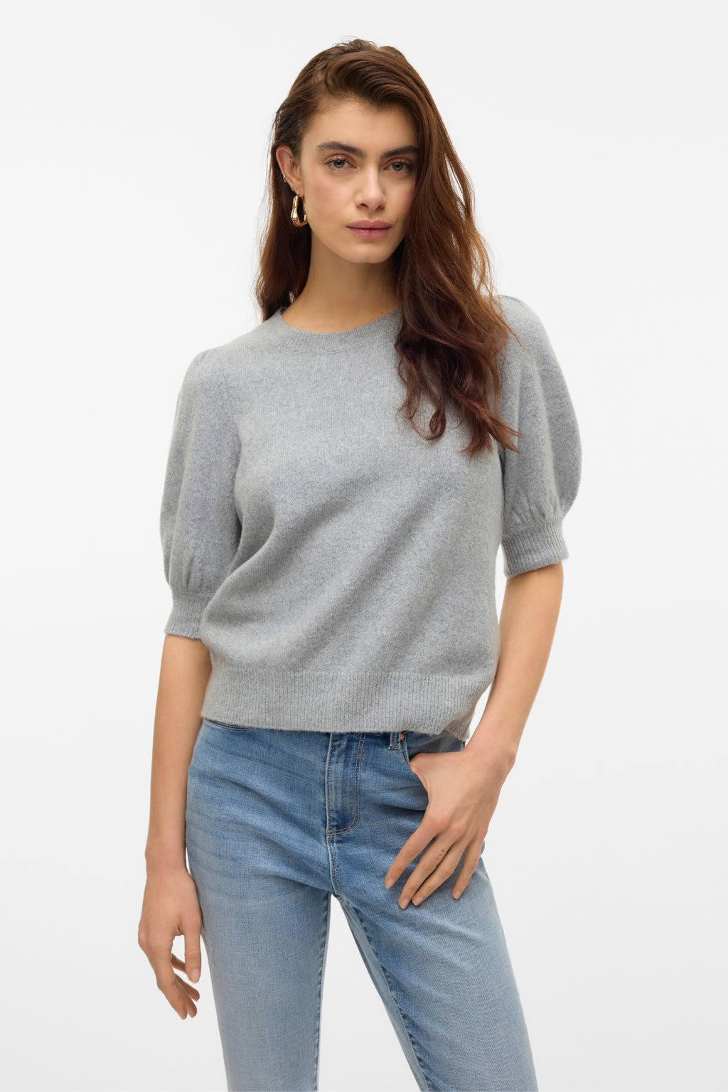 Doffy O-Neck Pullover - Light Grey Melange