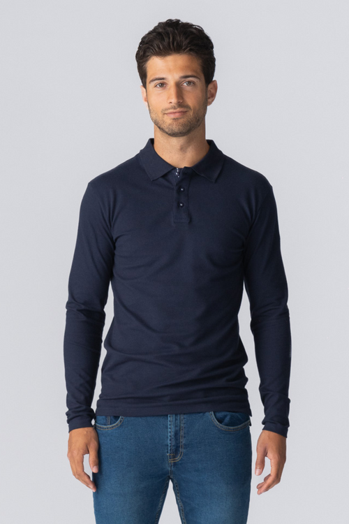 Muscle Long Sleeve Polo Shirt - Navy