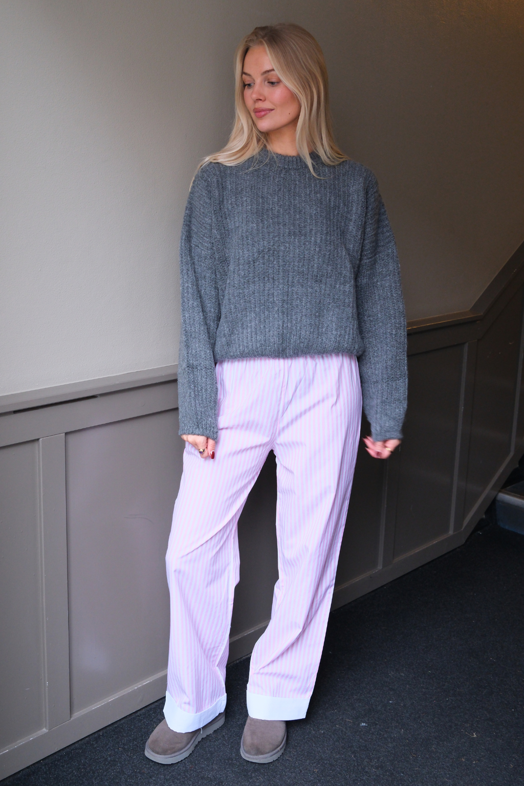 Layla dryžuota Pants - rožinė