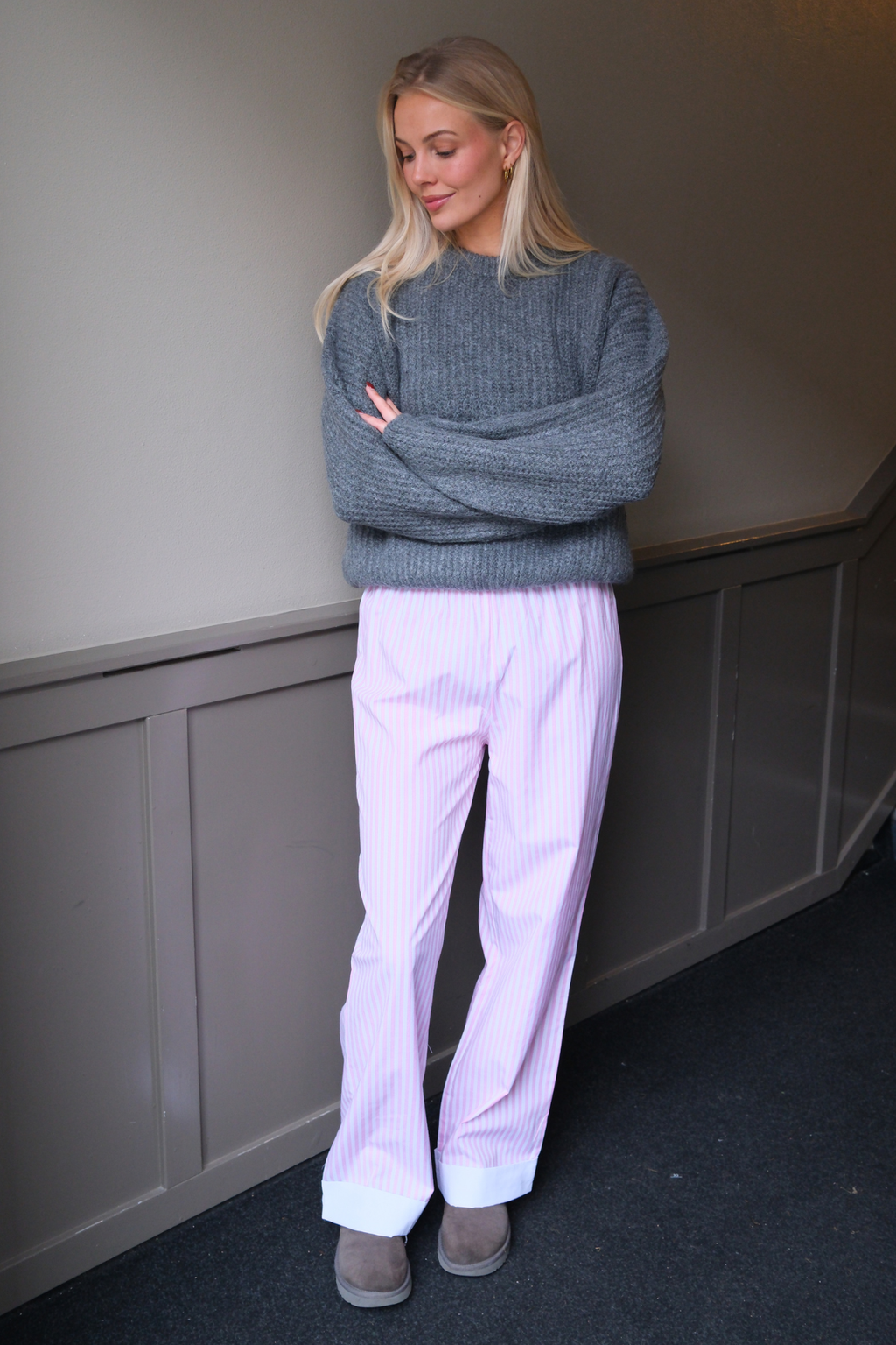 Layla dryžuota Pants - rožinė