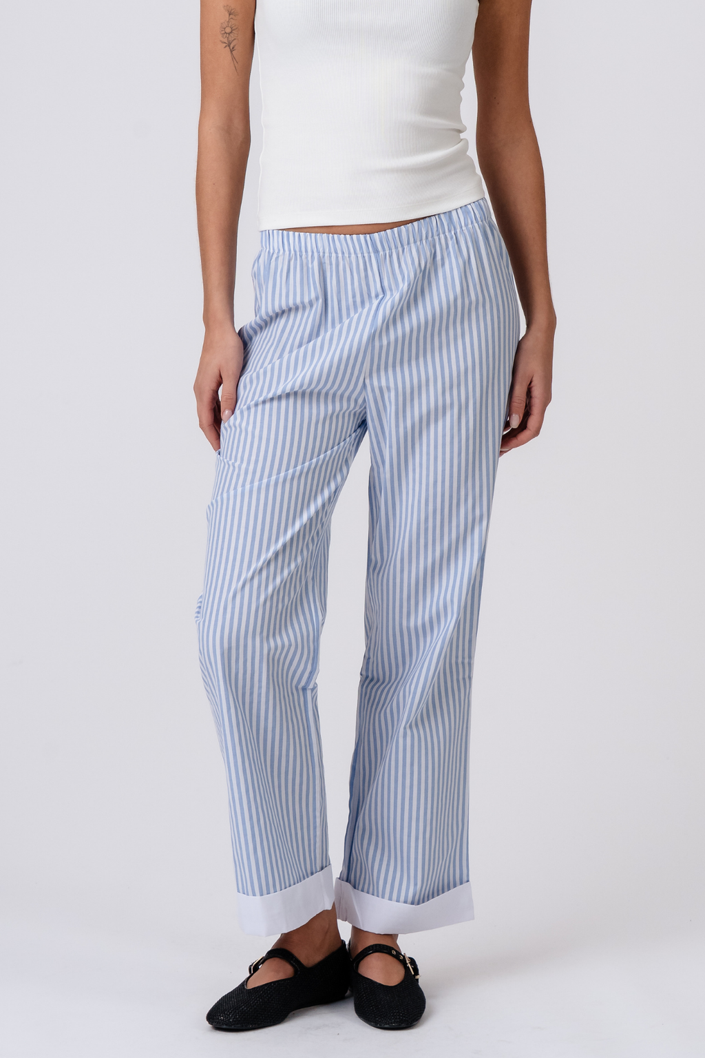 Layla dryžuota Pants - šviesiai mėlyna