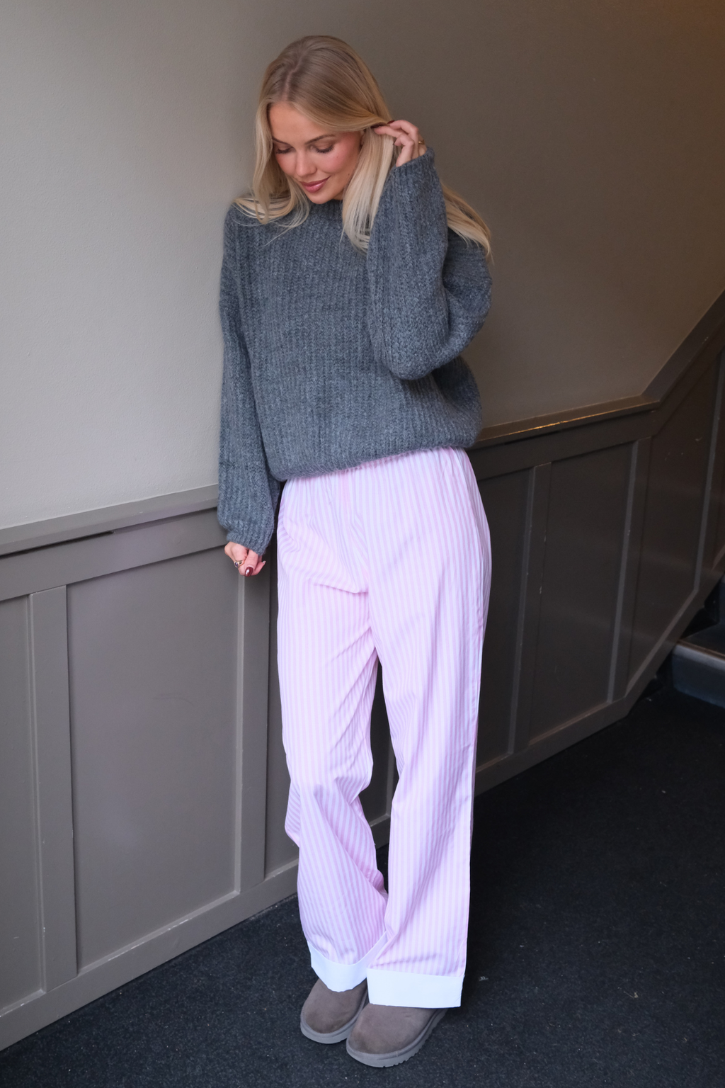 Layla dryžuota Pants - rožinė