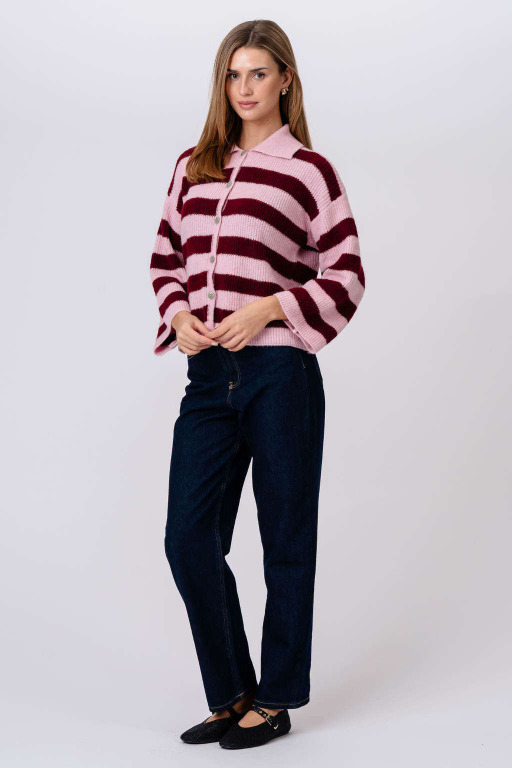Josie Polo Knit - Pink/ Burgundy