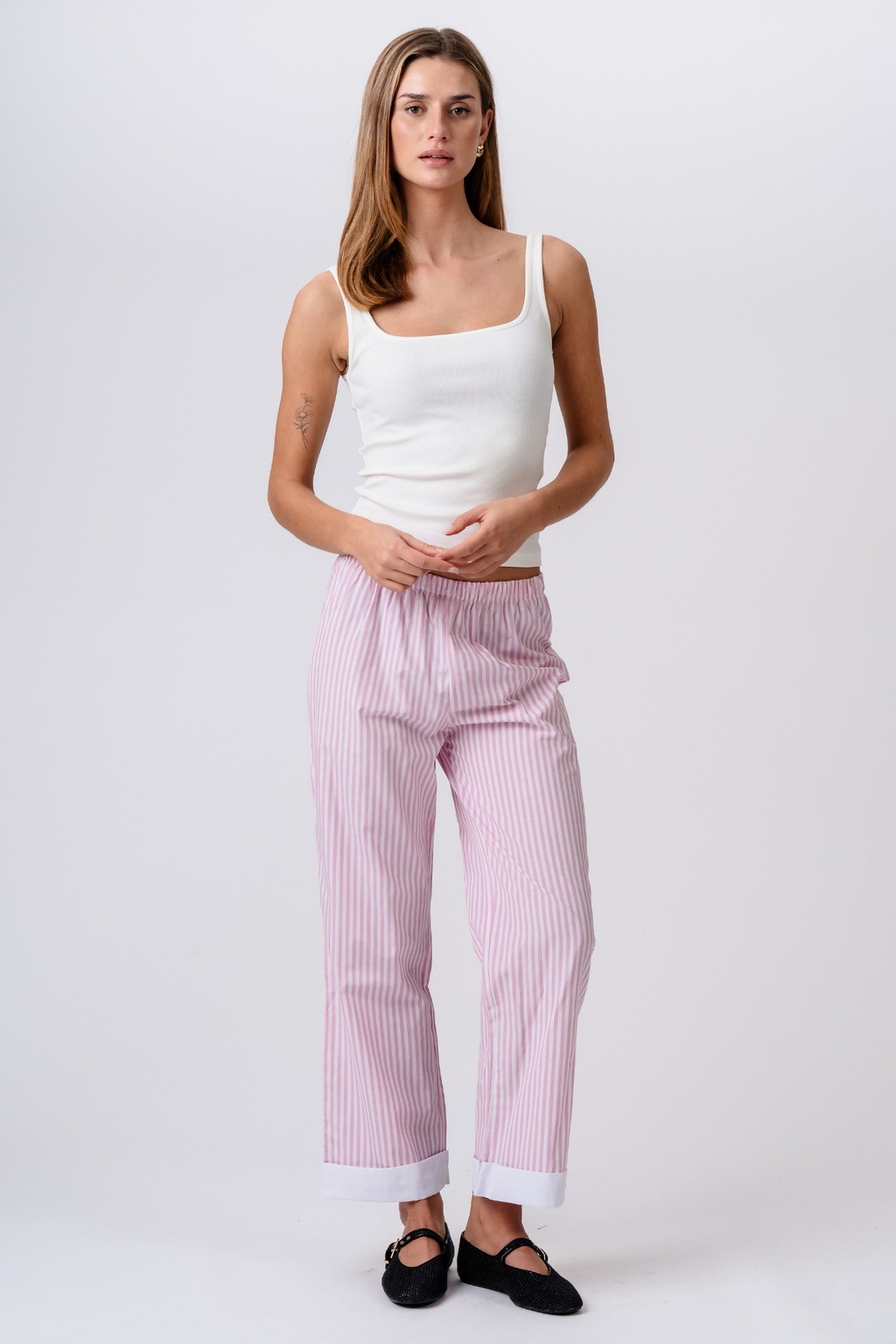 Layla dryžuota Pants - rožinė