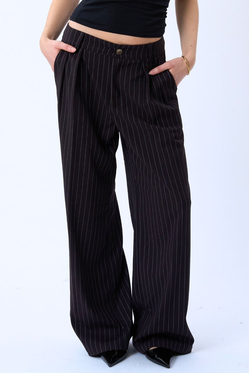 Paloma Pinstripe Pants - Tamsiai ruda