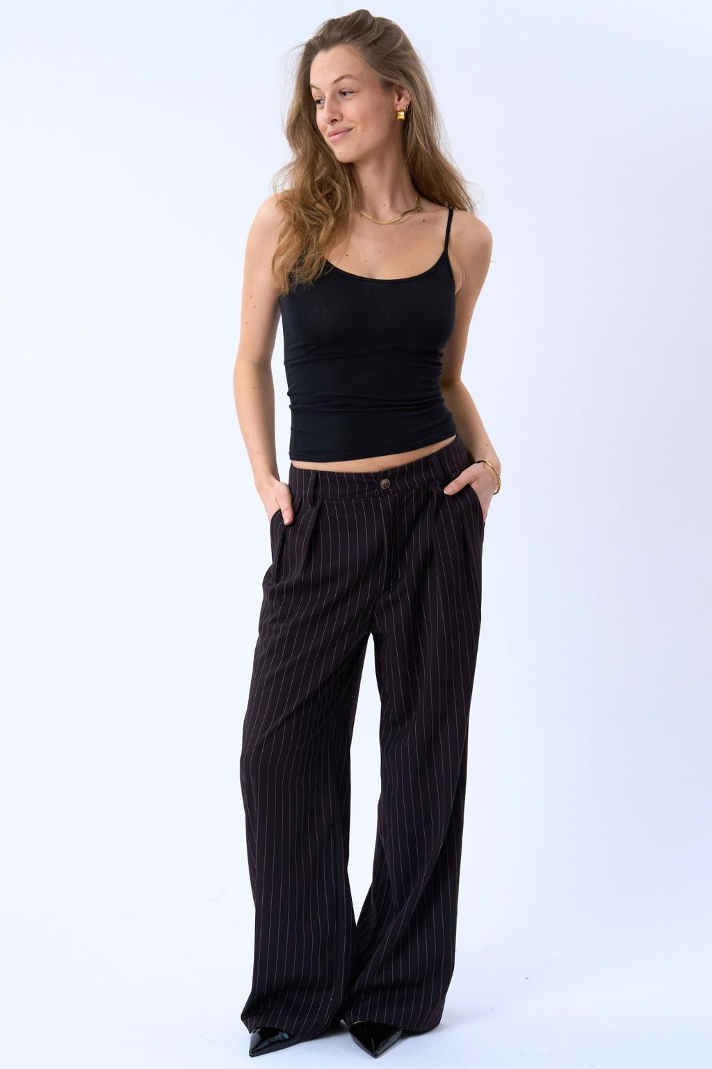 Paloma Pinstripe Pants - Tamsiai ruda