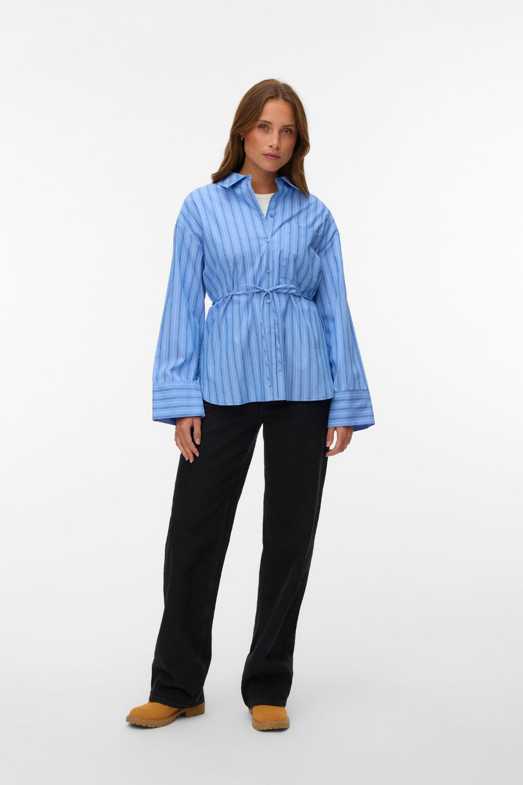 Gina Belt Shirt - Provence Stripes:Navy Peony/Snow White