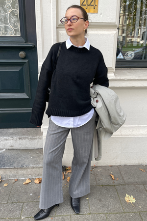 Lisa Wide Pant AOP - vidutiniškai pilka melange