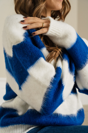 Celina dryžuotas megztas megztinis - baltas/karinis jūrų laivynas