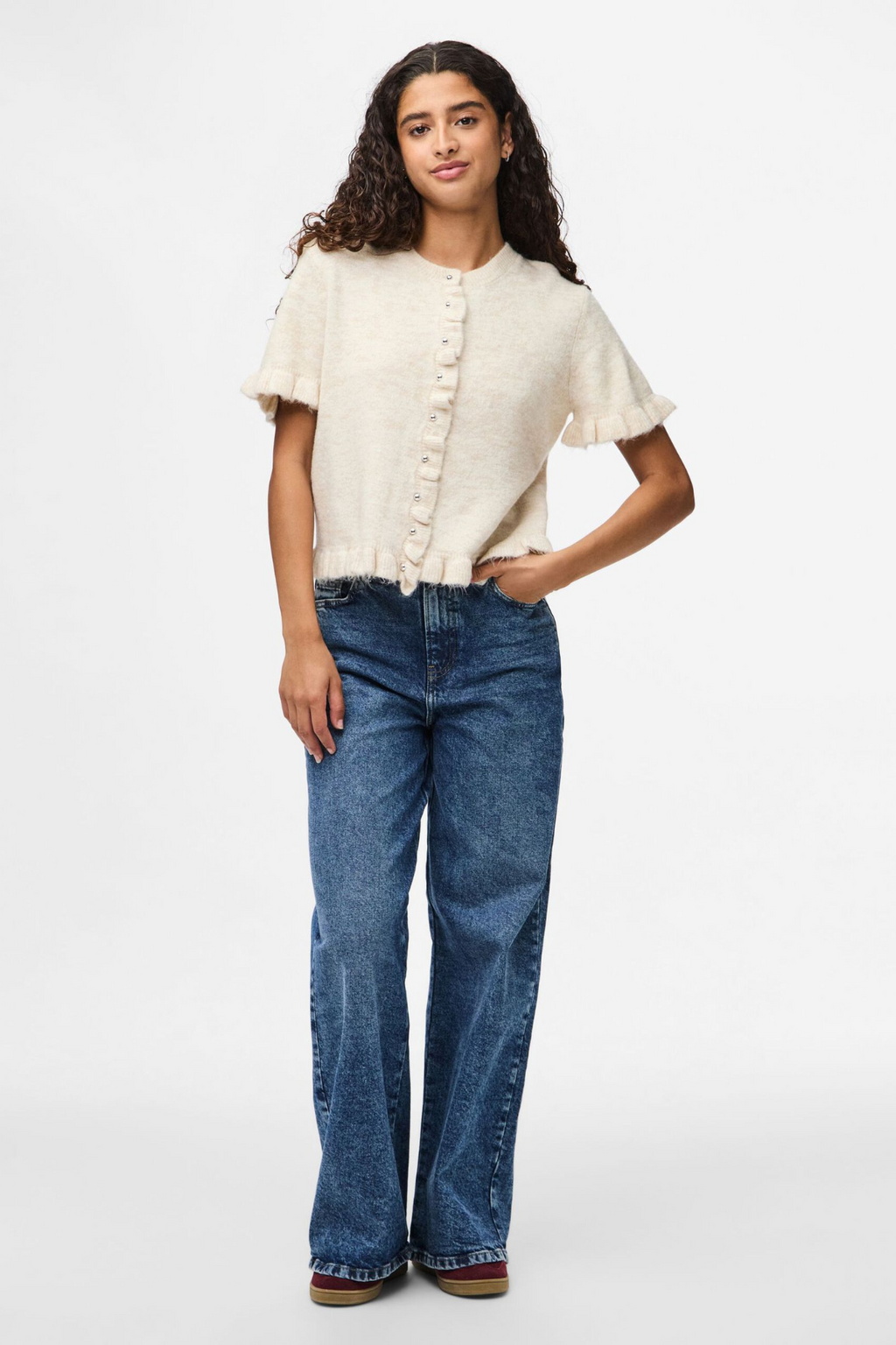 Lydia Frill Knit Cardigan - beržas