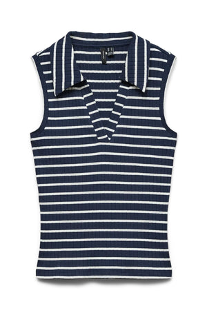 Sea Collar Top - Navy Blazer Stripes Stripes Stripes: Snow White