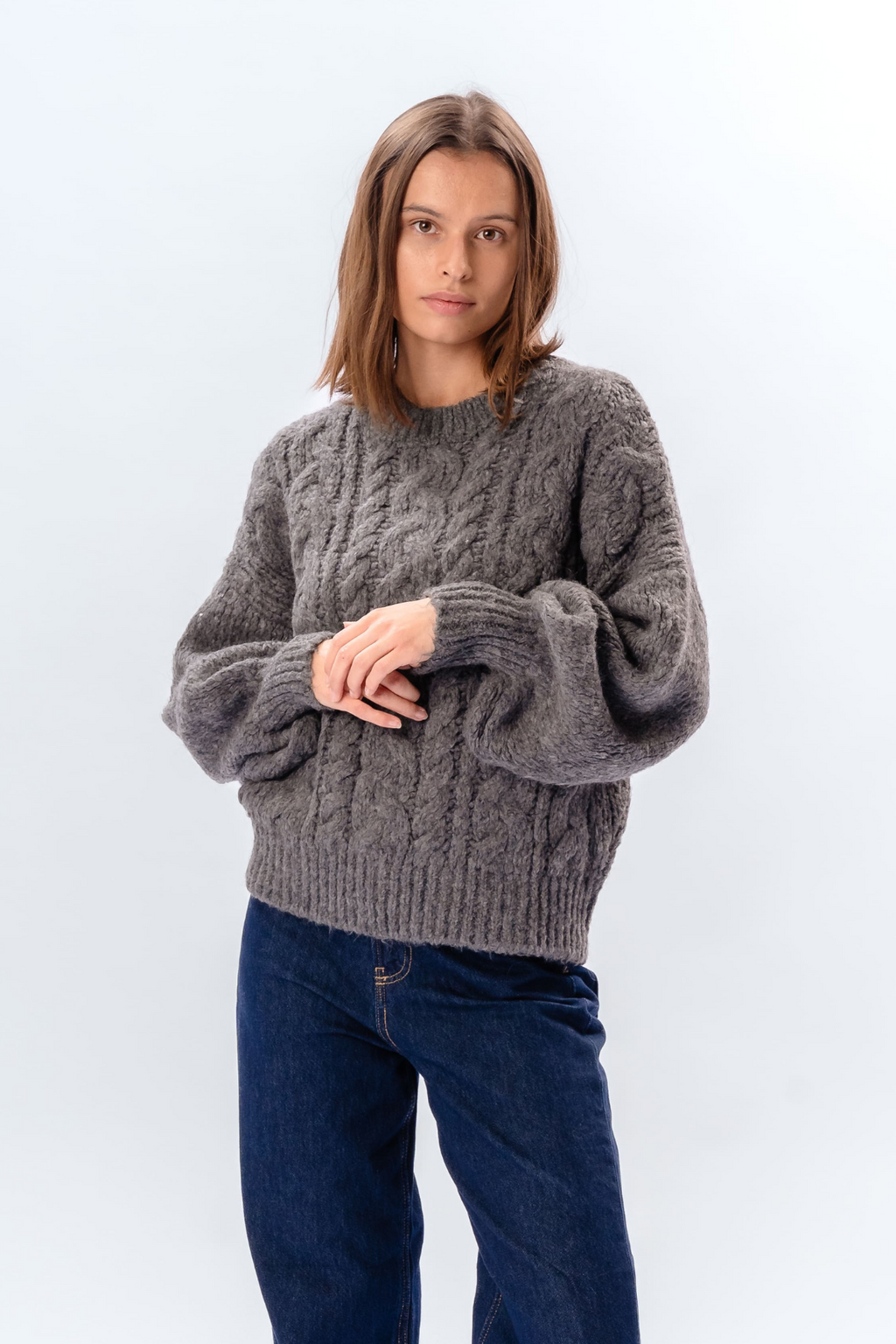 Emma Cable Knit - Mid Grey