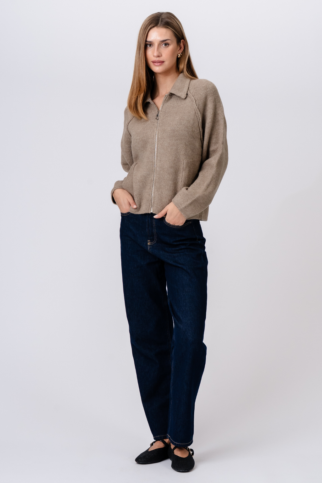 Selma Knit Užtrauktukas - smėlio spalvos