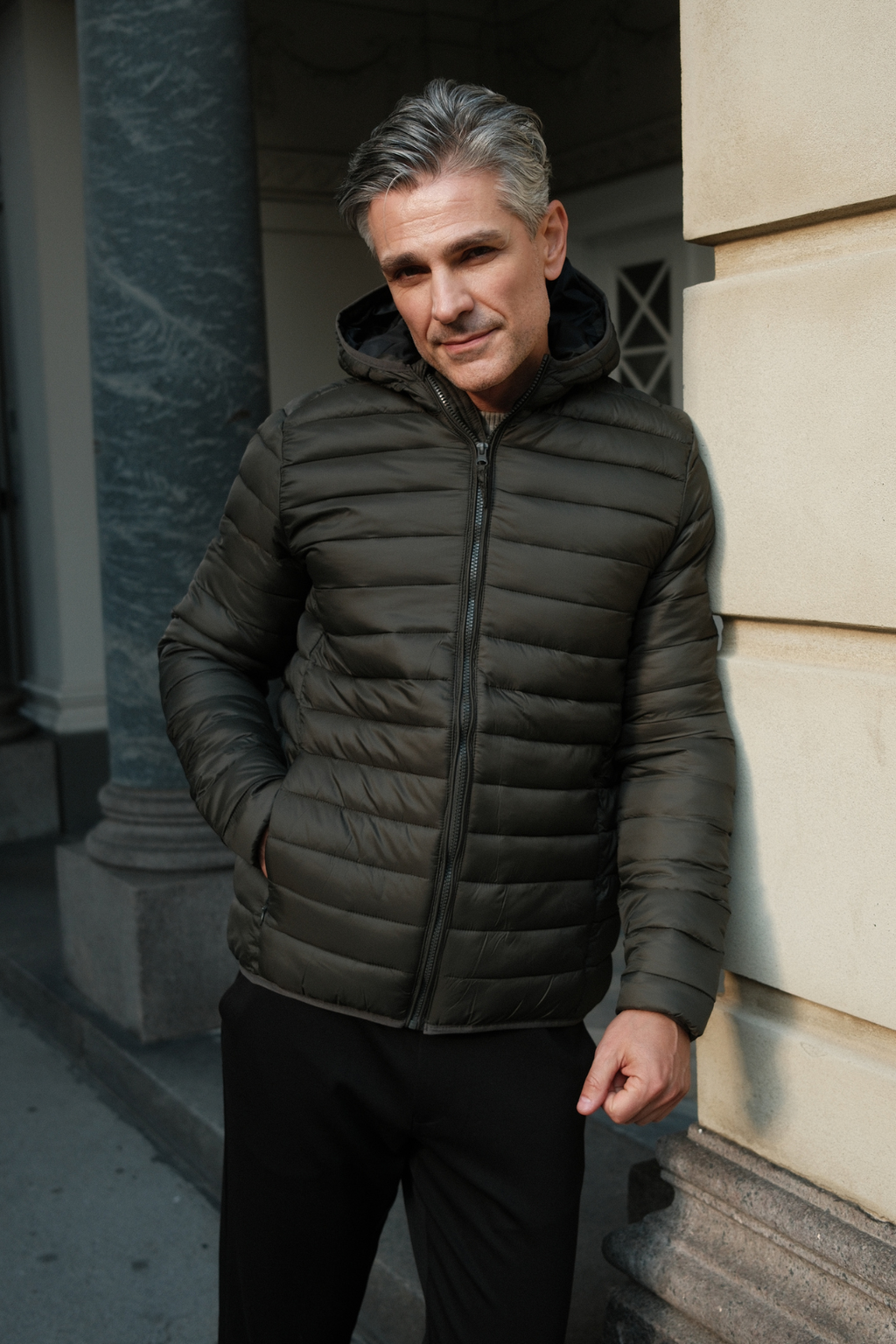 Hooded Light Puffer Jacket - Olive