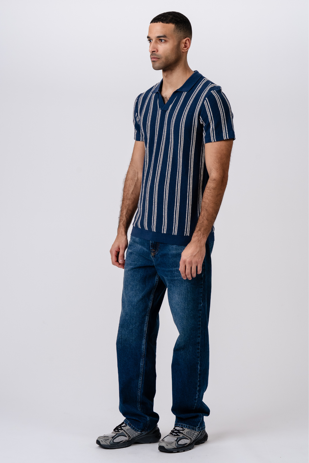 Dryžuotas megztinis - mėlynas