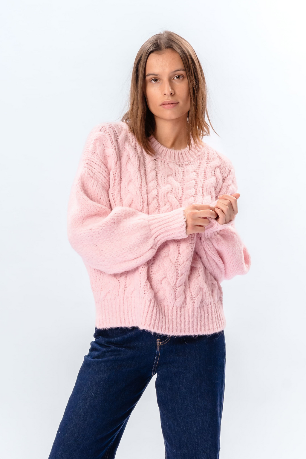 Emma Cable Knit – saldainių rožinė